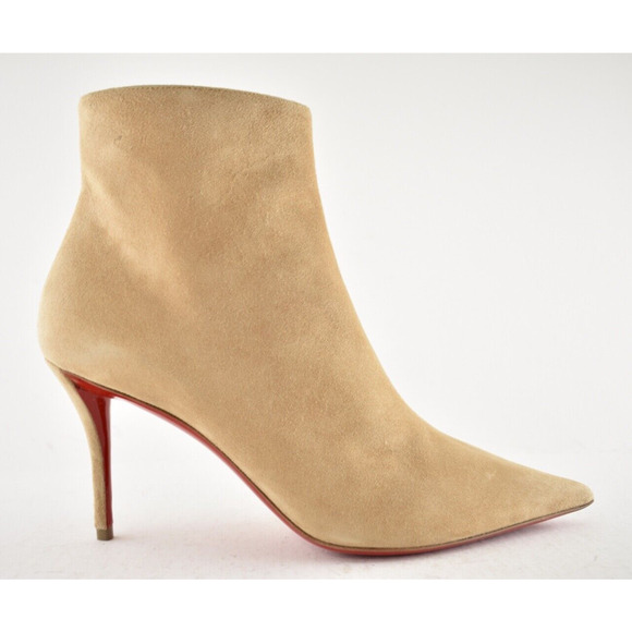 Christian Louboutin So Apostropha Booty 80 Beige Suede Short Ankle Heel Boot 40 - Picture 2 of 16